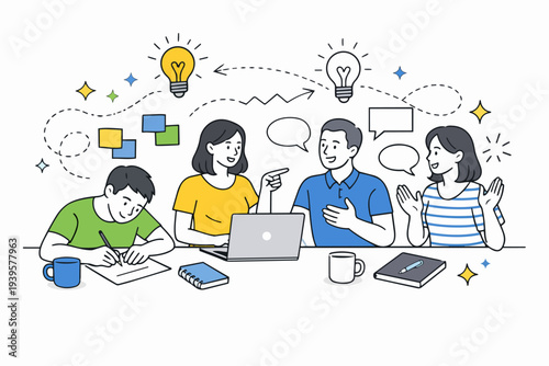 Team working on project, collaborating, brainstorming and developing new ideas