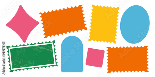 Colorful shapes and rectangles with wavy edges on white background