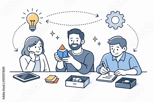 Team collaborating on creative ideas developing innovative solutions and problem solving