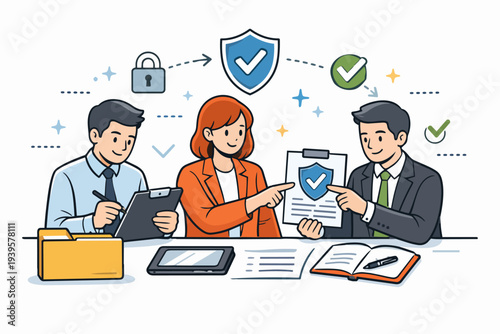 Business people discussing security, protection, and insurance policy agreement