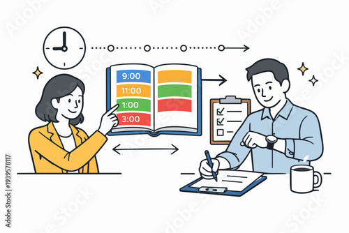 Business people organizing schedule and managing time for productivity and efficiency
