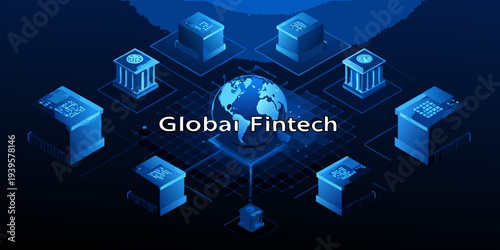 Global fintech network with a world globe at its core