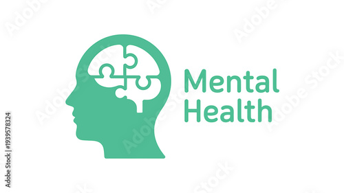 Mental health awareness symbol with green puzzle pieces in head