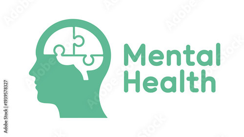 Mental health awareness symbol with green puzzle pieces in head