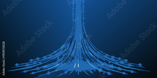 Abstract blue waterfall illustration with flowing lines and dynamic energy