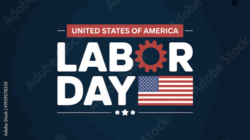 US Labor Day celebration with American flag and gear  United States of America holiday