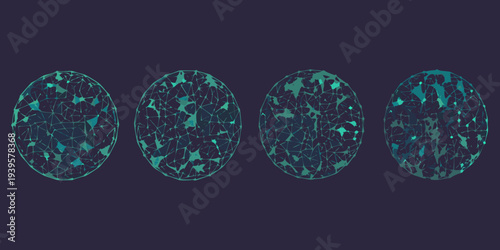 Four teal cracked egg shapes displayed in a sequential arrangement