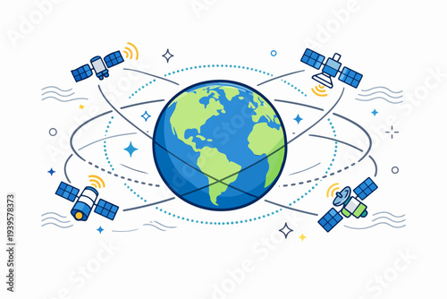 Global satellite network connecting earth, providing internet and digital communication