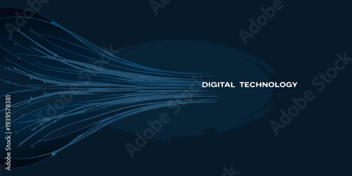 Abstract dark blue wave with the text digital technology