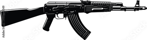 Black ak 47 rifle on white background
