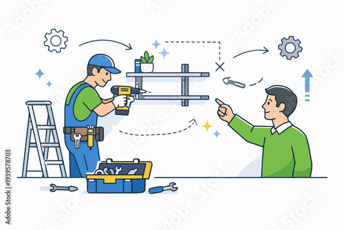 Handyman repairing home fixtures with customer interaction, providing professional service