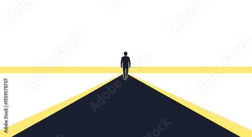 Man Standing on Roadway Looking Forward.