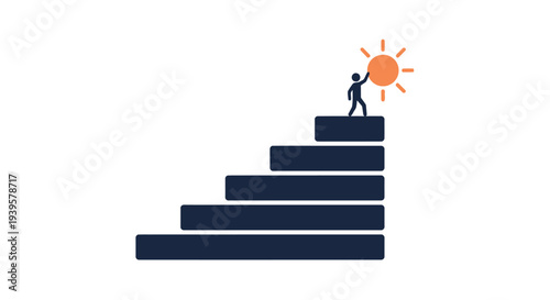 Man Standing on Stairs Reaching Sun.