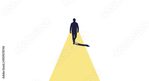 Man Walking Down Yellow Road Alone.
