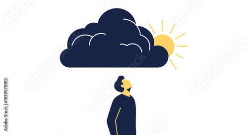 Person Looking Up at Cloud and Sun.