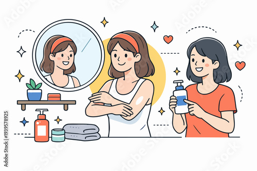 Woman applying body lotion and practicing daily skincare routine for beauty