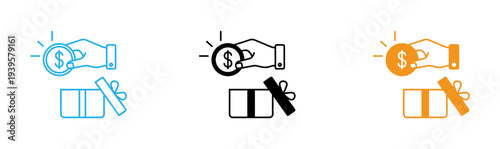 Financial icons with gift and money exchange