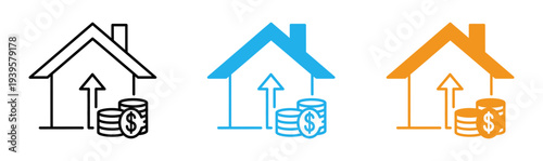 House with rising arrow and coins