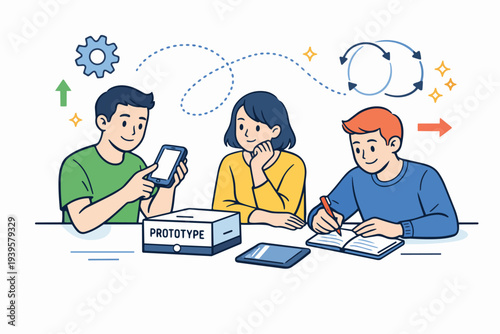 Team collaborating on creative ideas, prototyping, and developing new products