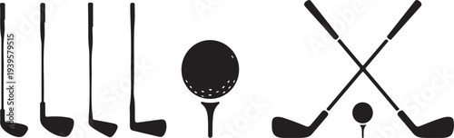 golf clubs and ball on tee vector silhouettes for equipment