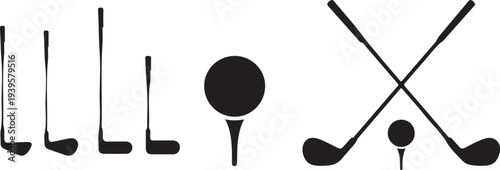 golf club silhouettes ball tee vector icons set