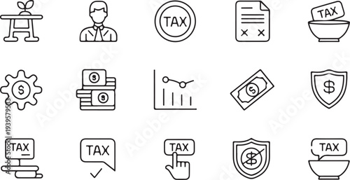 tax line icons accounting finance ledger budget payroll reports