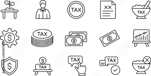 tax vector icons money payment refund audit compliance graphics