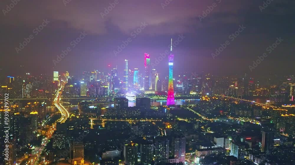 custom made wallpaper toronto digitalGuangzhou Night Cityscape with Illuminated Towers and Pearl River