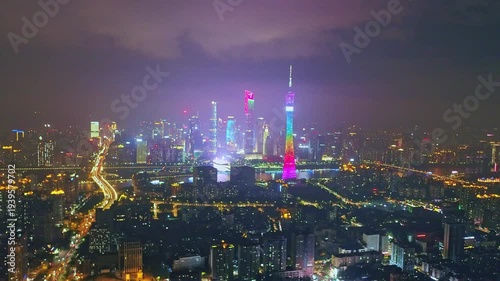 Wallpaper Mural Guangzhou Night Cityscape with Illuminated Towers and Pearl River Torontodigital.ca