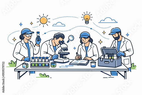 Science team working in laboratory researching and developing new discoveries