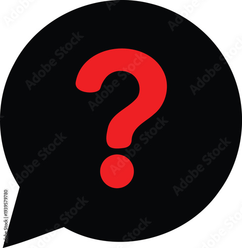 Red question mark in a speech bubble on transparent background for queries and uncertainty