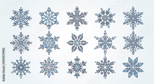 Collection of Various Snowflake Patterns and Designs.