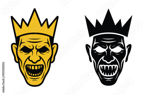 Evil king face, aggressive expression, horror illustration