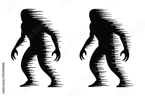 Silhouette of Bigfoot, motion blur effect