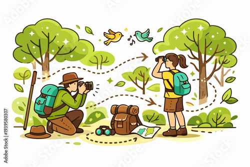 Exploring nature, birdwatching, and wildlife photography in the forest