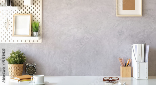 Modern home office workspace with organized desk and stylish decor