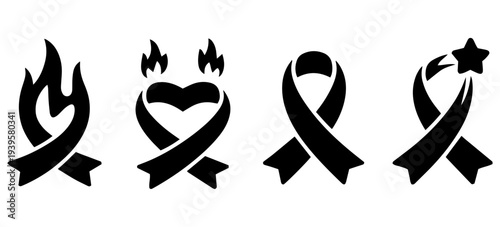 Awareness ribbon with a flame above it, symbolizing remembrance, hope, or a burning cause