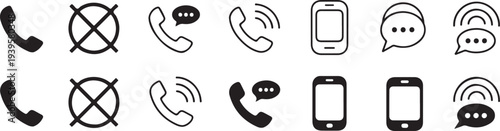 phone icon set communication messaging ui glyphs vector pack