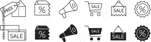 sale badge and tag icons price label megaphone cart sign set