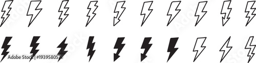 lightning electric bolt icons black outline solid for branding use
