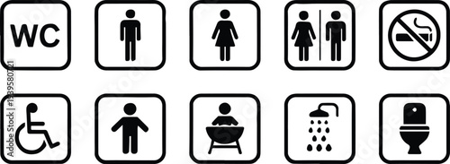 wc restroom icons set public facility signage vector symbols