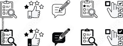 feedback vector icons for survey form checklist and stars