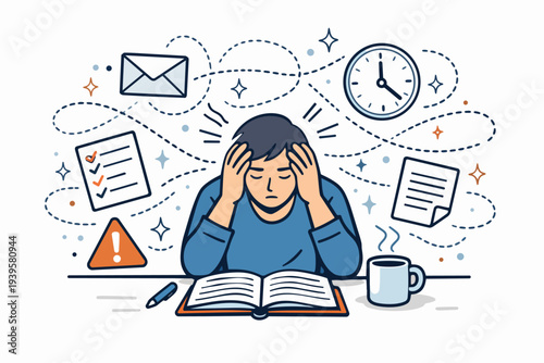 Person experiencing stress and burnout from overwhelming work tasks and deadlines