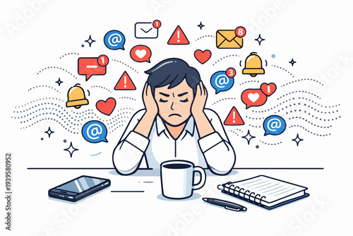 Person experiencing digital overload from constant social media notifications