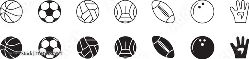 sports icons collection of ball symbols outline and filled