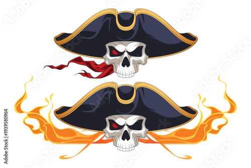 Dreadful pirate skull in blazing fire.