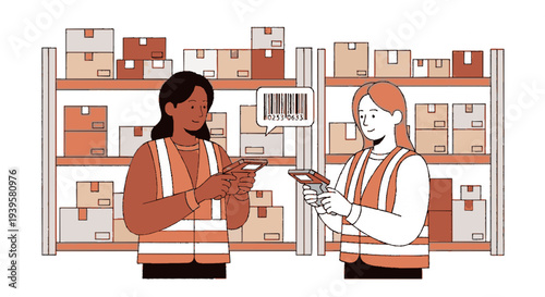 Two warehouse workers with tablets checking inventory in a storage room with shelves