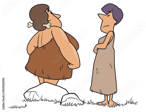 Funny cartoon of grumpy cavewomen.