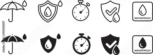 waterproof vector icons set protection durability moisture seal label