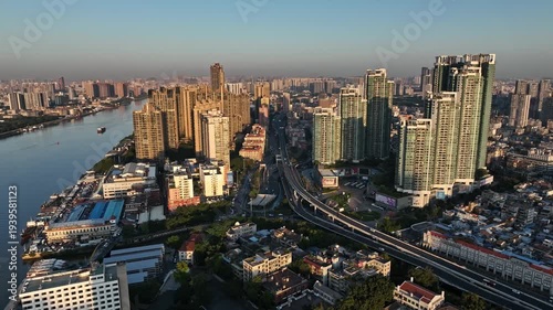 Wallpaper Mural Guangzhou Skyline with Pearl River and Elevated Highway - Aerial Cityscape Torontodigital.ca